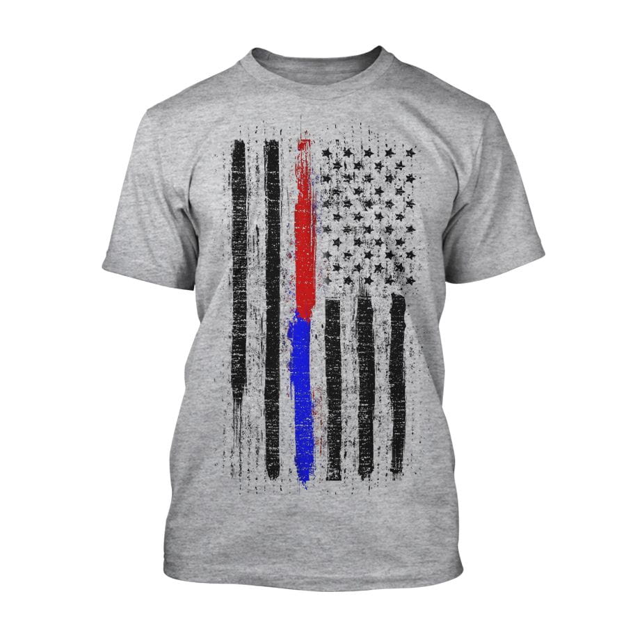 US Flag - Firefighter and Police - T-Shirt in grey