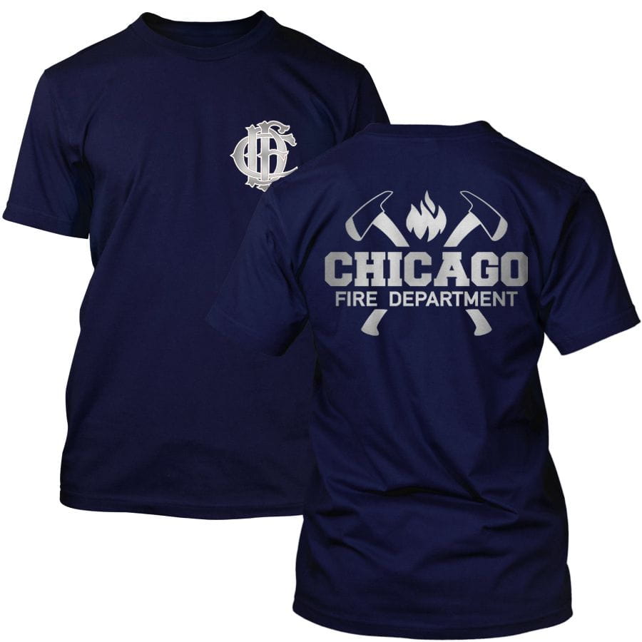 Chicago Fire Dept. - T-shirt with axe logo and lettering (Silver Edition)
