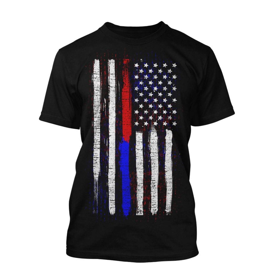 US Flag - Firefighter and Police - T-Shirt in black