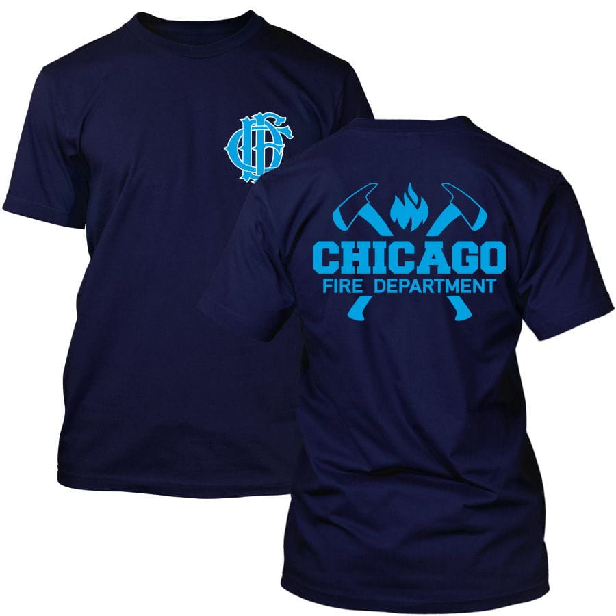 Chicago Fire Dept. - T-shirt with axe logo and lettering (Blue Edition)