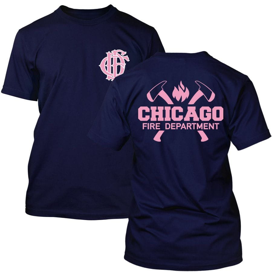 Chicago Fire Dept. t-shirt with axe logo and lettering (Pink Edition)